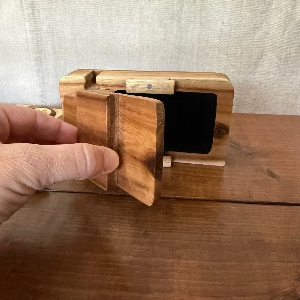 RARE Carver Dan's Hand Carved Harley Davidson Motorcycle Puzzle Trinket Box